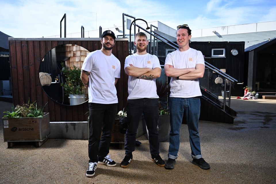 The founders of the Hot Box sauna Dan O’Connor, Liam Irwin and Luke Williams